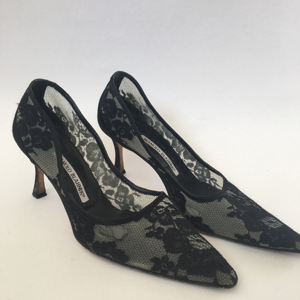 Manolo Blahnik Black lace heels